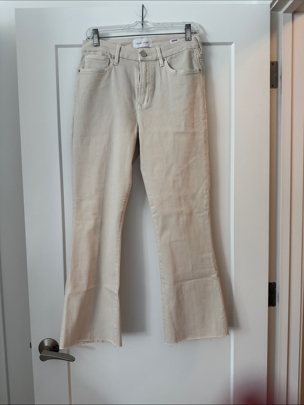 Dear John Cream Wide Leg Jeans with Raw Hem